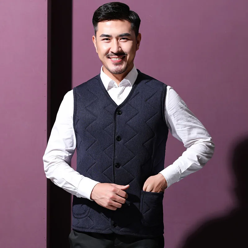 Autumn Winter Men's Clothing Coats Jacket Vests Casual V Neck Single breasted Short Warm Solid Outerwear Coat Vest Men Waistcoat