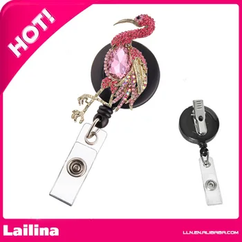 

Crystal Standing Flamingo Bird Rhinestone Retractable Badge Reel/ ID Badge Holder