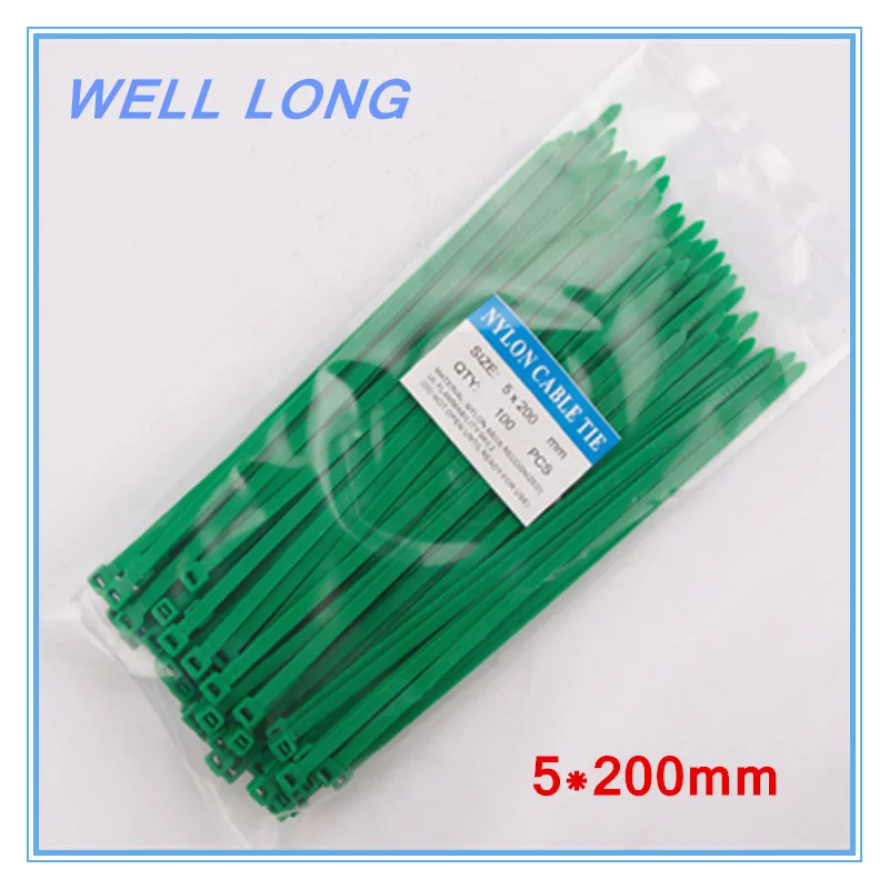200pcs/lot 5*200mm Green Self Locking Nylon Wire Cable Zip Ties, Cable