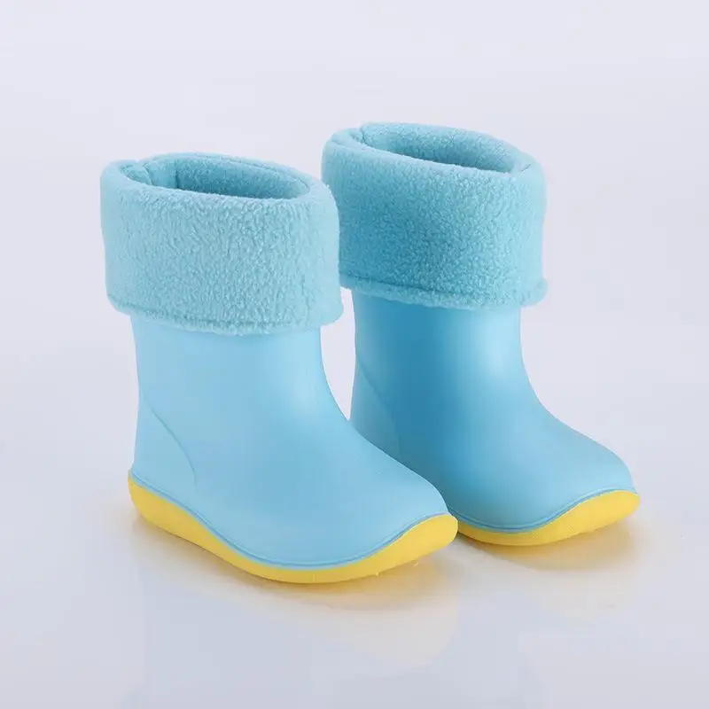Детские резиновые непромокаемые сапоги для девочек; Нескользящие сапоги для маленьких мальчиков; Водонепроницаемая водонепроницаемая обувь; теплые детские резиновые сапоги; съемный Хлопковый чехол - Цвет: Blue cotton