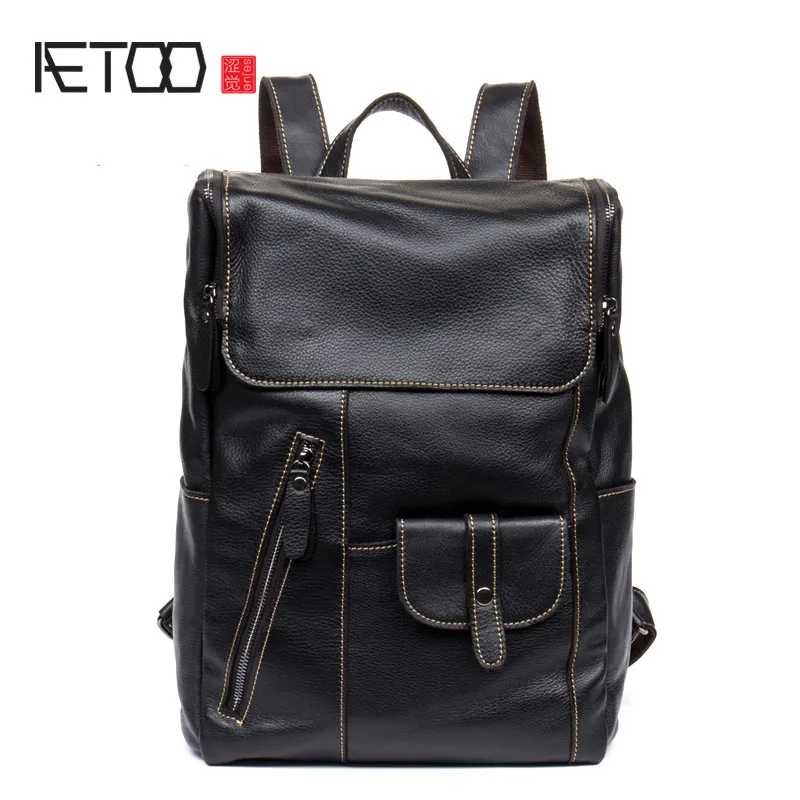 

AETOO Leather shoulder bag men's leather backpack multi-functional computer bag travel casual Korean students bags
