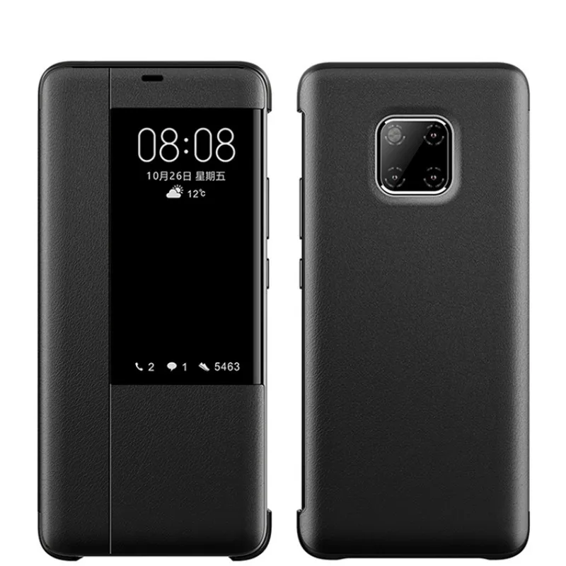 Для huawei mate 20 30 Pro Чехол, флип-чехол, кожаный смарт-чехол с окошком для huawei mate 20 X Чехол, защитный чехол - Цвет: Черный