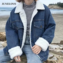JuneLove, женская зимняя Толстая джинсовая куртка, теплая, Ретро стиль, на пуговицах, джинсовая куртка, s, женская, теплая, меховая, с длинным рукавом, джинсовая куртка, верхняя одежда