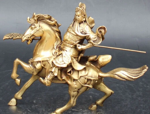 SCY 003010 10 &quotКитайская бронзовая лошадь Guan Gong Yu Warrior God Guangong статуя ножа (A0414) | Дом и