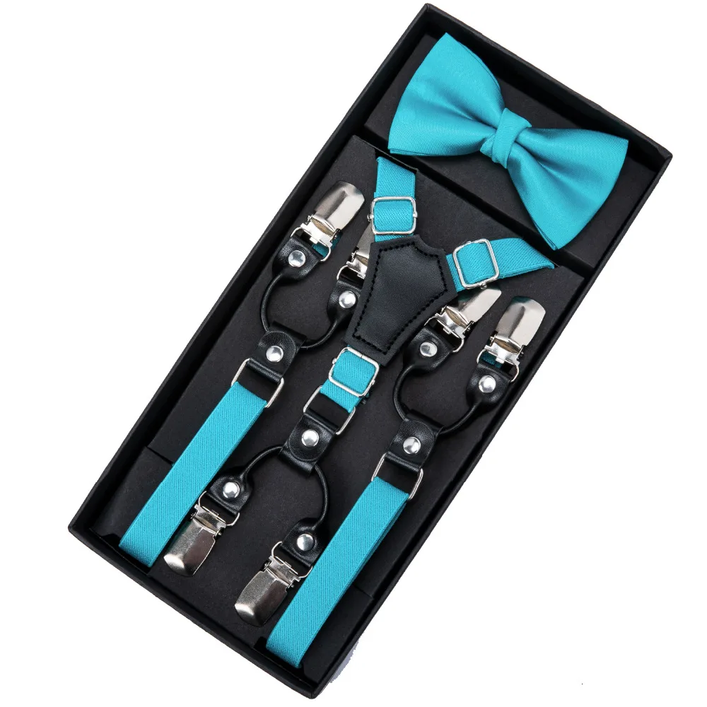 

Kids Elastic Suspenders & Bow Tie Matching Tuxedo Suit Unisex Boy Girl Bowtie Children Cyan Color Adjustable Y-Back Brace Belt