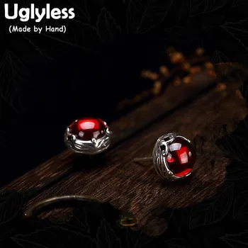 

Uglyless Real S925 Sterling Silver Natural Red Garnet Stud Earrings Women Vintage Mini Size Brincos Bijoux Handmade Fine Jewelry