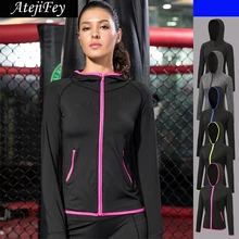 AtejiFey осенняя куртка для бега эластичные футболки с капюшоном Женская толстовка с длинными рукавами женские трикотажные майки фитнес молния Спортивная одежда для йоги