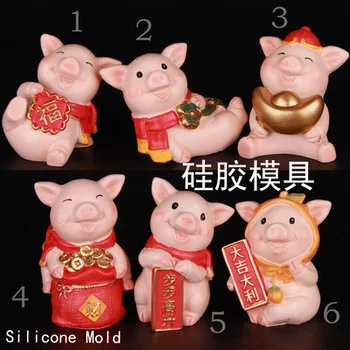 

Festive pig zodiac 3d silicone mold sugar art handmade soap floating candle 6 styles chocolate fondant gypsum salt carving mold