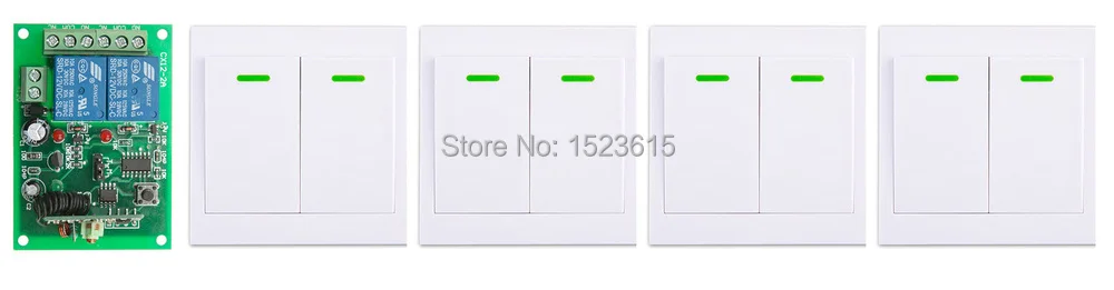

DC12V 2CH Wireless Remote Control Switch 1*Receiver + 4*Wall Panel Remote Transmitters Sticky Remote Appliances Gate Garage Door
