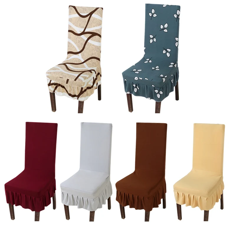 Buy Floral Ruffled Chair Cover Modern solid color Banquet housse chaise Elastic