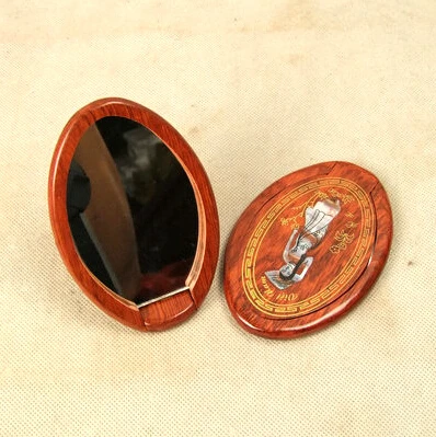 

2pcs Vietnam mahogany wood small mirror makeup mirror with mosaic shell handicraft mirror