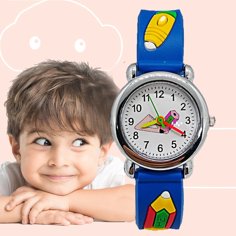 

Durable Kids Watch Primary and secondary school students triangle ruler pencil children's watches Child watch Boys Girls Clock
