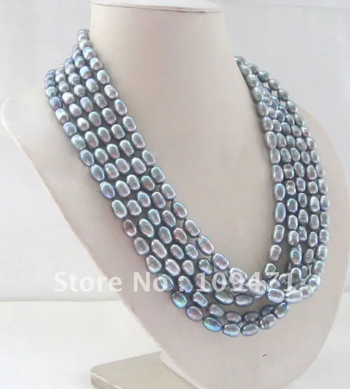 

Beautiful 116"8x10-12mm natural black FW pearl necklace