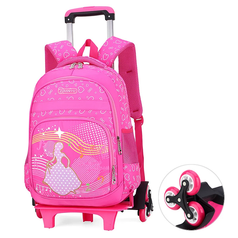 GRADE 2-6 Kids Trolley Schoolbag Luggage Book Bags boys girls Backpack Latest Removable Children School Bags 2/6 Wheels