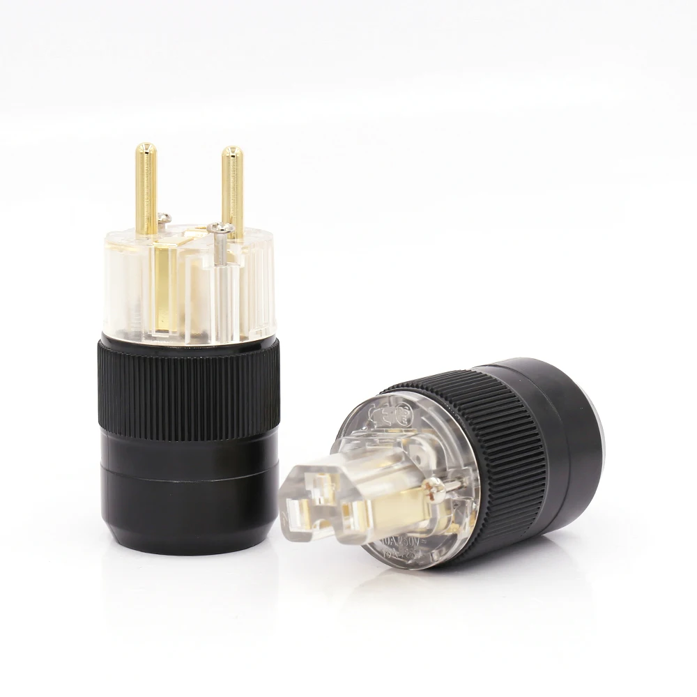 One Pair 24K Gold Plated Schuko Power Plug+IEC Female Audio Connector