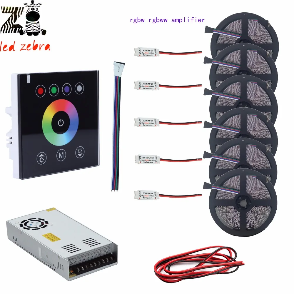 ФОТО 5m/10m/15m/20m/25m/30m 5050 SMD rgbw rgbww led strip+black led touch panel controller+12v led power transformer+rgbw amplifier
