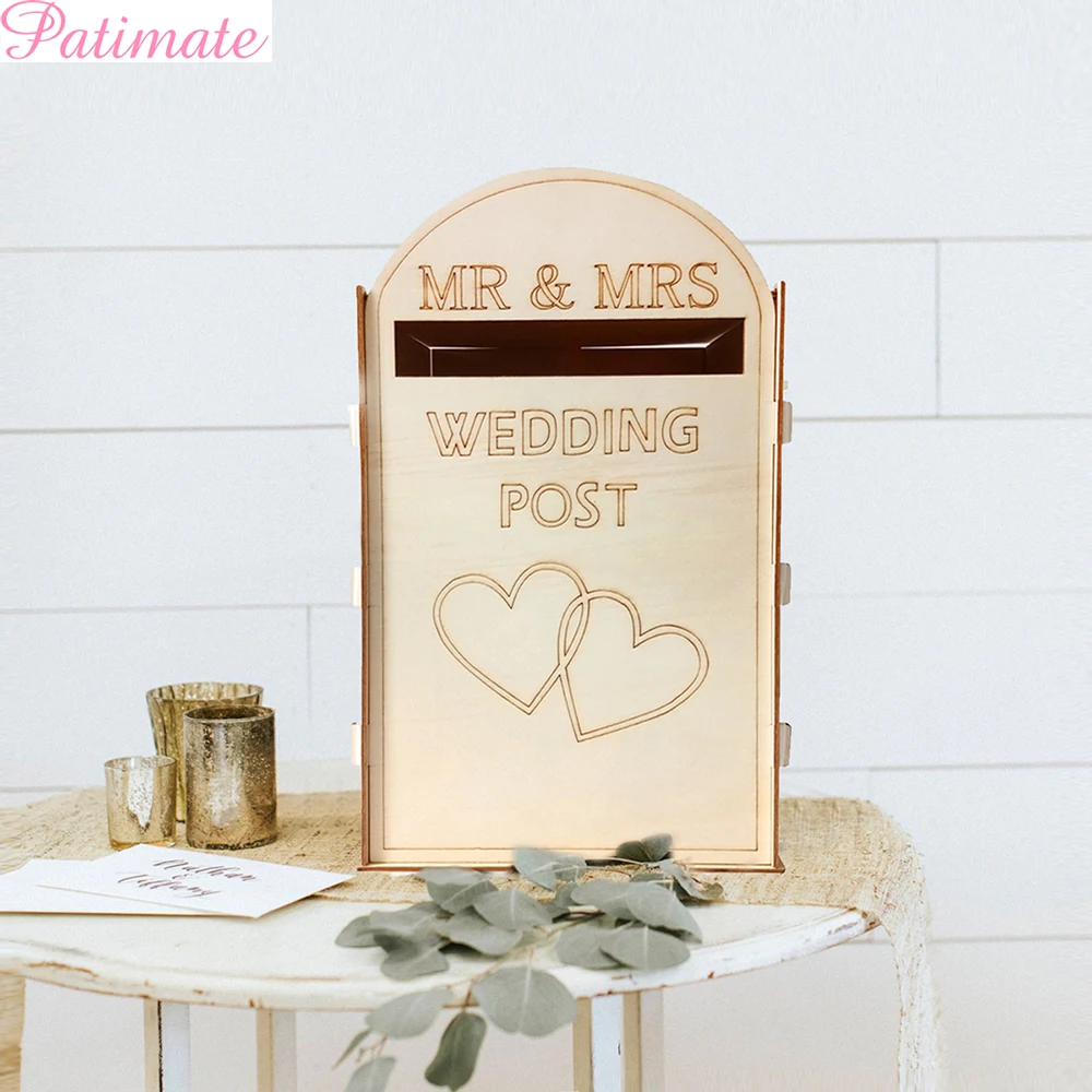 

PATIMATE Retro Wooden Wedding Card Box For Mr & Mrs Wedding Party Decorations Royal Mail Style Post Box Decor Wedding Supplies