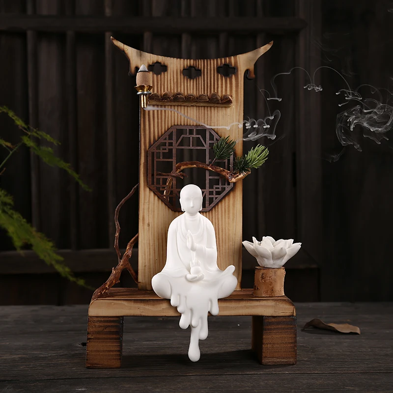 Китайский винтажный чай церемония обратного потока благовония горелка Изысканная керамическая статуя Гуаньинь Будды ручной работы деревянные стулья украшения