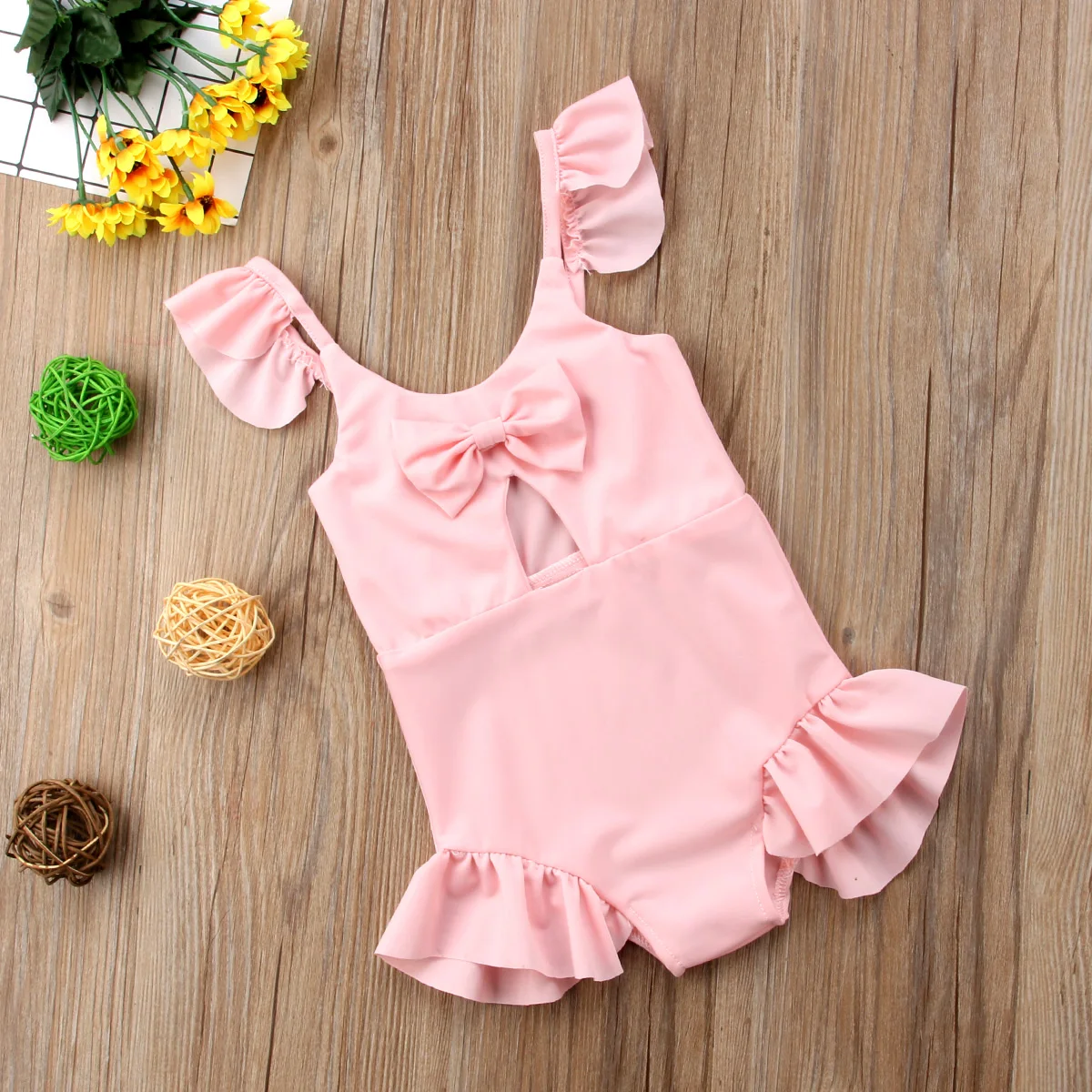 Cute Toddler Kids Girls Bikini Summer Flare Sleeve Bowknot Swimwear Bathing Swimsuit Swimming Costume