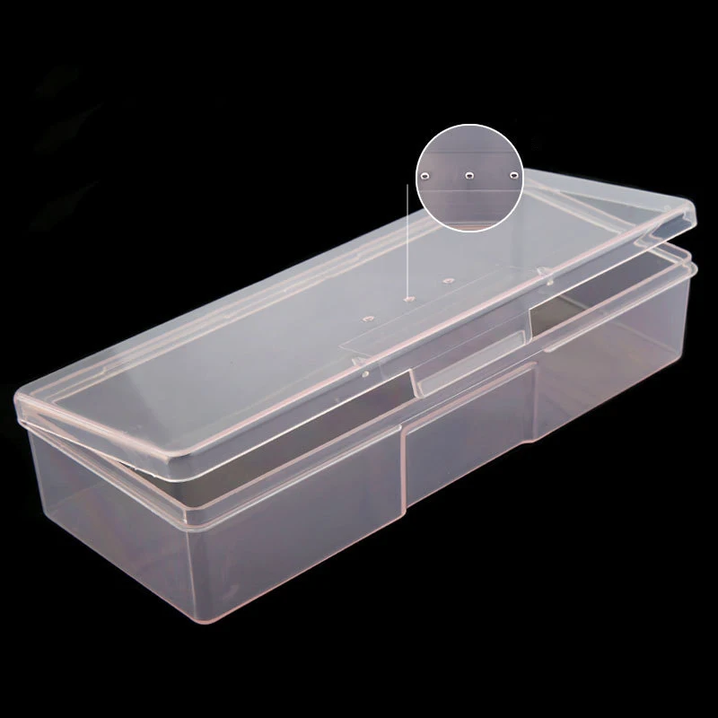 

Nail Art Rectangle Pink Translucent Plastic Storage Box Nail Dotting Drawing Brush Pen Polishing Sponge Buffer Container Case