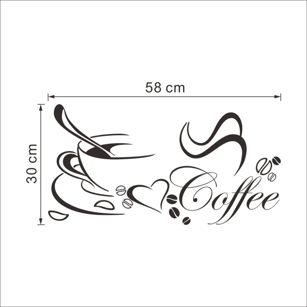 % Coffee cup with heart vinyl quote Restaurant Kitchen removable wall Stickers DIY home decor wall art MURAL Drop Shipping