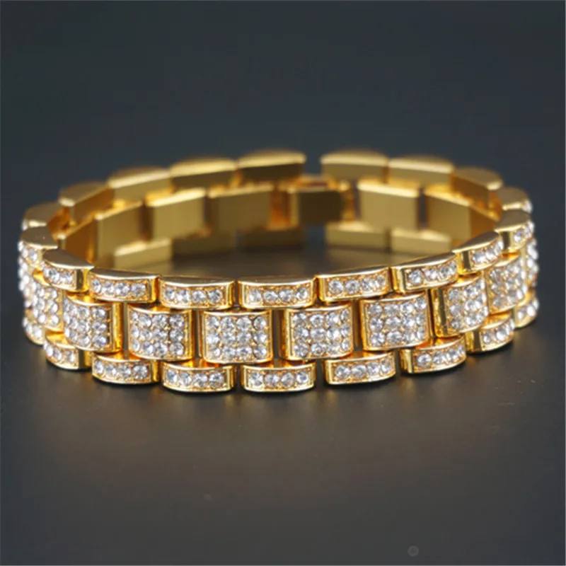 Bling 15 мм (20 см) Цвет золотистый серебристый в стиле хип хоп и стразы ремешок