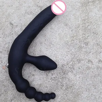 Double Penetration Strapon Dildo Vibrator Couples Vibrating Faloimitator Anal Beads Butt Plug Adults Sex Toys For Woman Lesbian 4