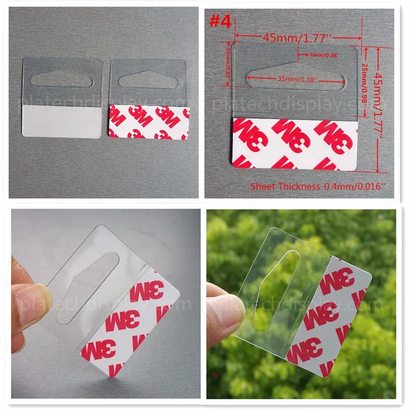 Ganchos de Aba na Caixa de Pacote de Mercadorias Plástico Pendurar Cabides Peghooks Exibição J-gancho Auto-adesivo Estilo 400 Pçs Pvc Pet 6 Acessórios e crachás