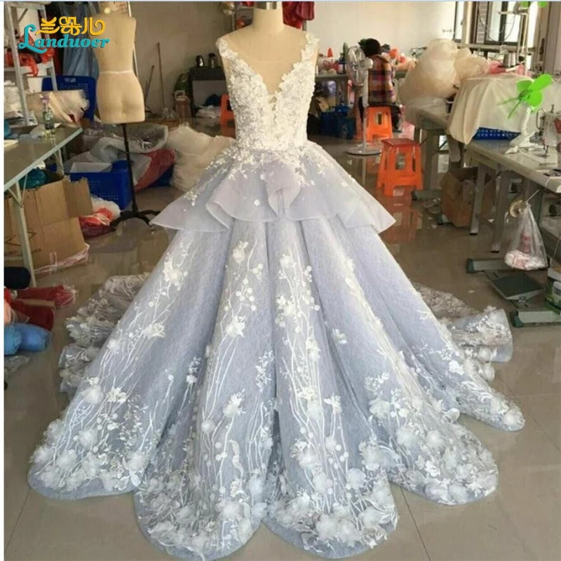 2017 Новый Cap Рукавом цветы Свадебное Платье Бальное платье Backless Свадебные Платья de