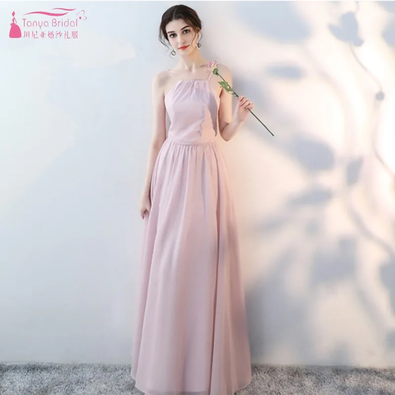 Simple Blush Pink A LIne Long Chiffon Bridesmaid Dresses 2019 Lace Up Wedding Party Dress For Women Prom Wear JQ75 Simple Blush Pink A LIne Long Chiffon Bridesmaid Dresses 2019 Lace Up Wedding Party Dress For Women Prom Wear JQ75