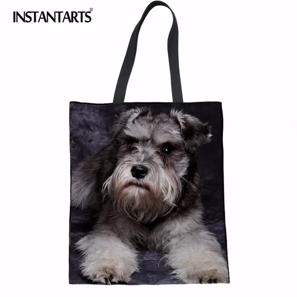 INSTANTARTS Schnauzer, модные женские сумки для покупок с рисунком собаки, Женская Повседневная Льняная сумка-тоут, Экологичная тканевая сумка для хранения