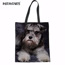 INSTANTARTS Schnauzer, модные женские сумки для покупок с рисунком собаки, Женская Повседневная Льняная сумка-тоут, Экологичная тканевая сумка для хранения