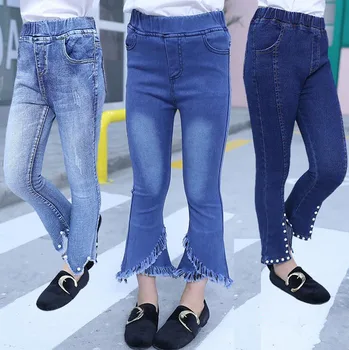 

Fashion Girls High Waist Denim Stretch Jeans Skinny Ripped Flare Hole Ankle Length Pants Trousers Blue For 4 6 8 10 12 14 Years