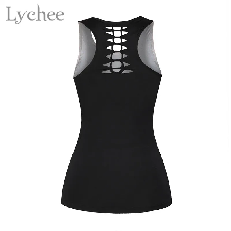 Lychee/Модный черный топ с дырками на спине, Женский безрукавный жилет, Женская майка с тонкими бретелями, Топ