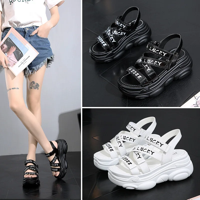 Jookrrix Women 2019 Pu Leather Chunky Sandals Women Fashion Increased 7.5cm Platform Shoes Lady Brand Wedges High Thick Sole Jookrrix Women 2019 Pu Leather Chunky Sandals Women Fashion Increased 7.5cm Platform Shoes Lady Brand Wedges High Thick Sole
