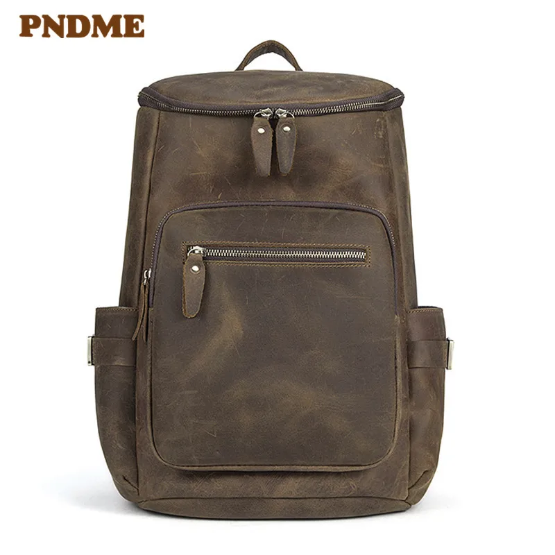 

High quality male bag European and American fashion backpacks retro crazy horse leather men bucket backpack large capacity