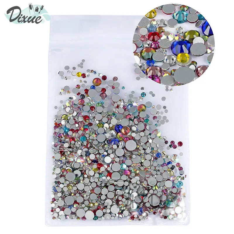 

High Brightness Mixed Size 1000 / Pack Crystal Transparent AB Non-Thermal Modification Flat Bottom Diamond Nail 3D Nail Art 350