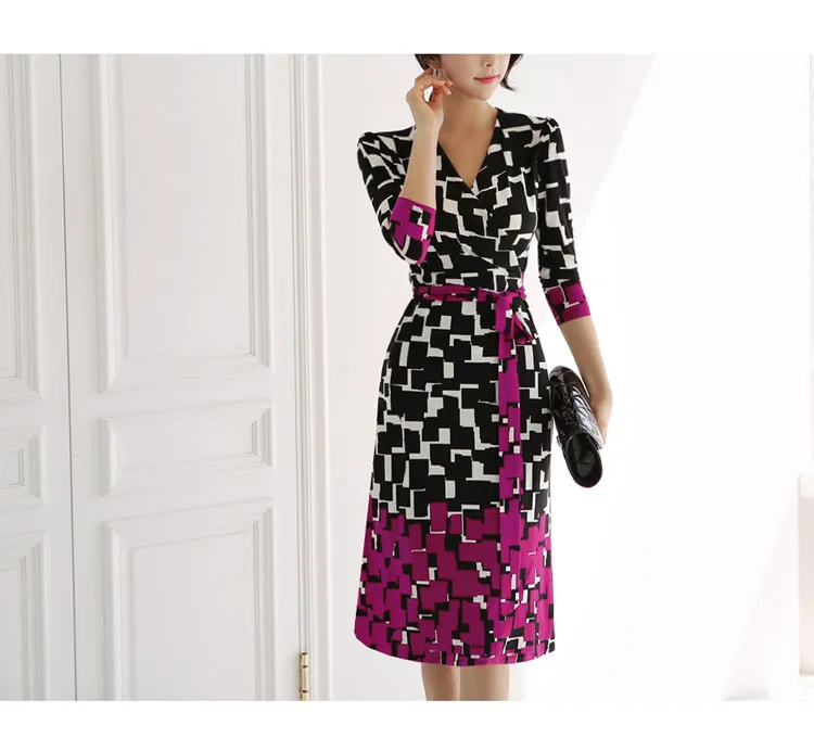 H Han queen летнее модное платье-карандаш с геометрическим принтом для женщин облегающие платья с бантиком для офиса облегающее платье-футляр