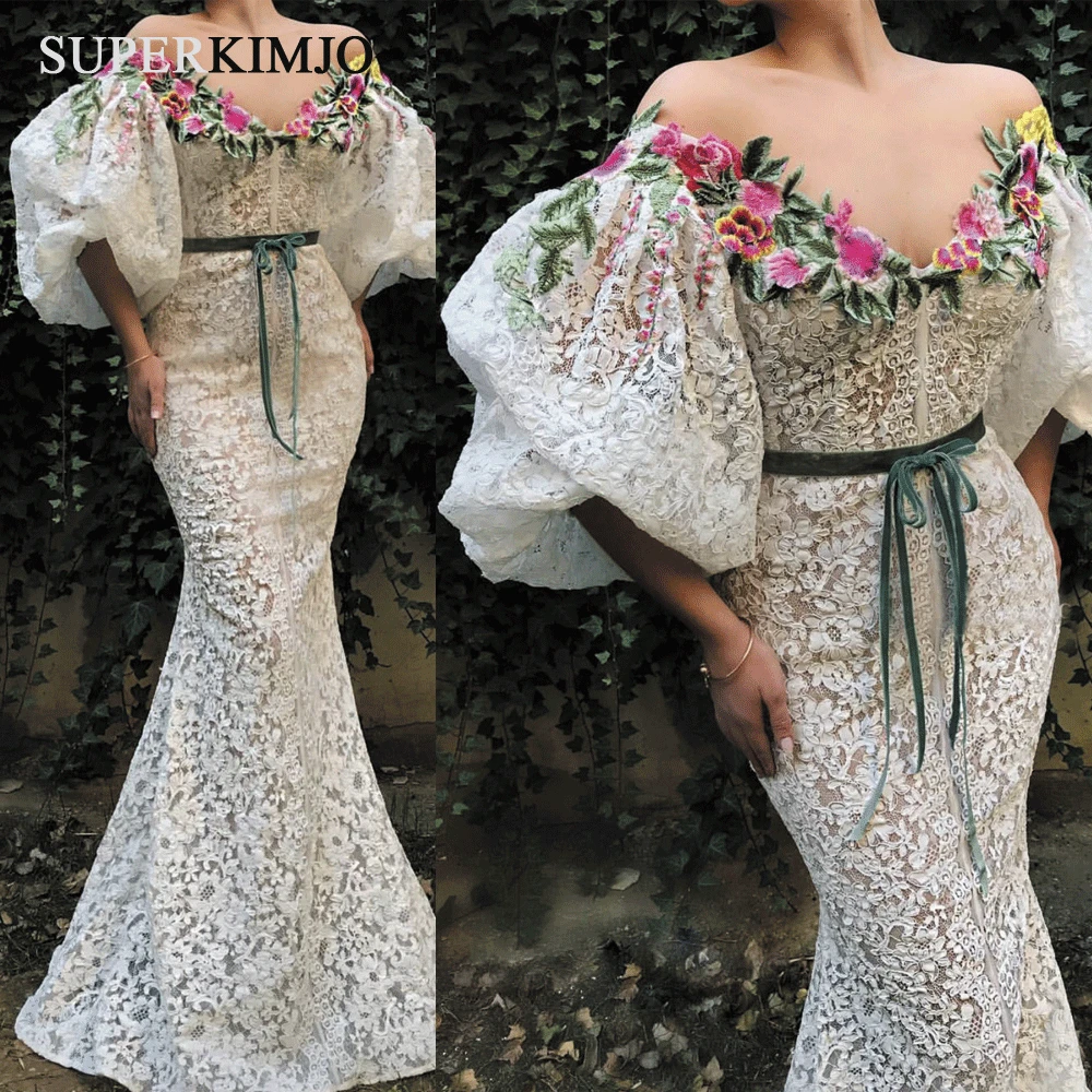 SuperKimJo Abiti Da Cerimonia Da Sera Arabic Lace Evening Dresses Long 2019 Flare Sleeve Mermaid Embrodiery Flower Evening Gown SuperKimJo Abiti Da Cerimonia Da Sera Arabic Lace Evening Dresses Long 2019 Flare Sleeve Mermaid Embrodiery Flower Evening Gown