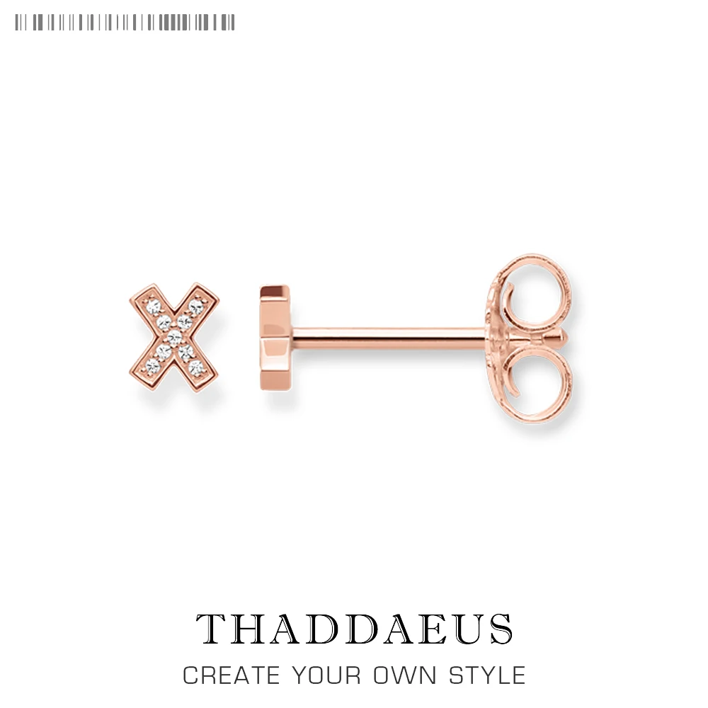 Серьги-гвоздики с розовым крестом, модные украшения для ушей в стиле Томаса для женщин, Ts, модный подарок из 925 пробы серебра