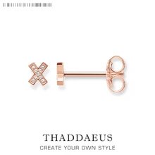 Серьги-гвоздики с розовым крестом, модные украшения для ушей в стиле Томаса для женщин, Ts, модный подарок из 925 пробы серебра