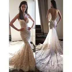 2019 Новая мода Vestido De Noiva вышитые кружева на сетке с открытыми плечами свадебное платье с открытой спиной Милая свадебное платье-Русалка