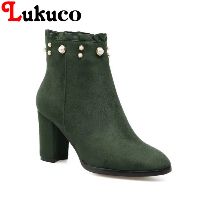 

2017 European size 38 39 40 41 Lukuco women boots popular style zipper design square heel high quality lady shoes free shipping