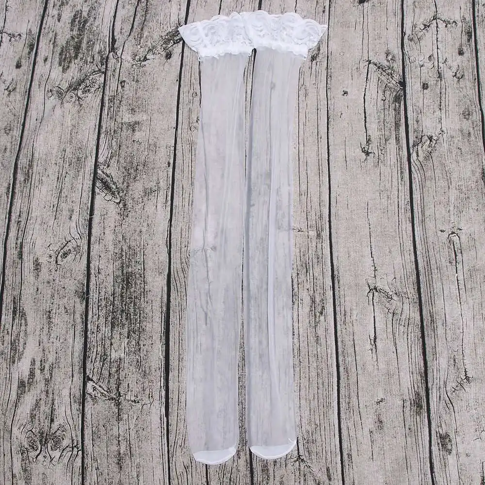 Женские кружевные шелковые чулки выше колена, сексуальные чулки с силиконовой лентой - Цвет: white