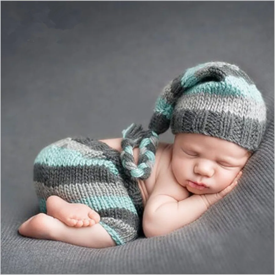 Newborn half baby knit trousers hat costume crochet outfit photoprops