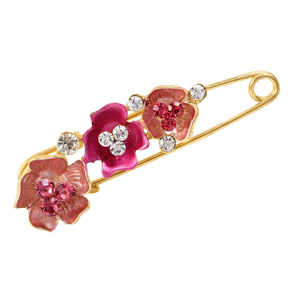 Women Fashion Rhinestone Crystal Gold Tone Safety Pin Jewelry Brooch Breastpin - Catch Scarf, Lapel or Collar