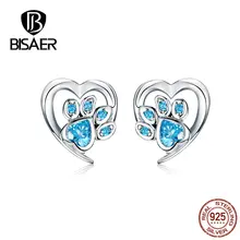 BISAER,, 925 пробы, серебряные, любовь, собака, любовь, маленькие серьги-гвоздики для женщин, животные, следы, изысканные, модные ювелирные изделия ECE654