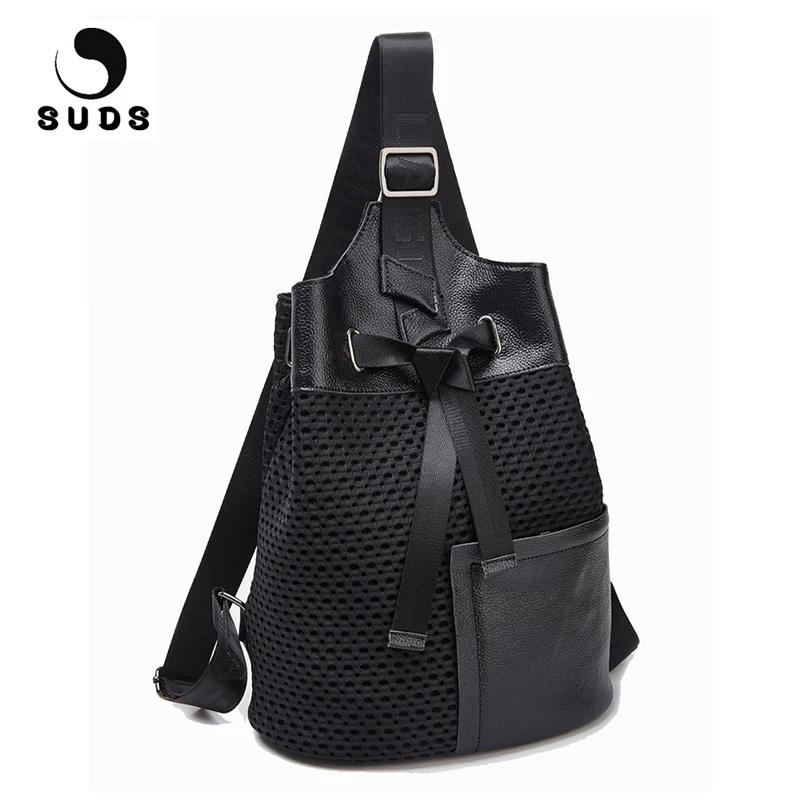 Marca de Moda Mochilas de Grande Genuína de Retalhos de Couro Espuma Malha Mulheres Viajar Capacidade Mochilas Escolares Adolescentes Menina Mujer