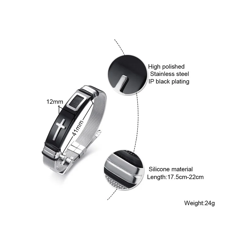 Длина регулируемый ремешок Браслеты для мужчин и женщин часы группа стиль нержавеющая сталь чистая группа христианский крест молитва мужские ювелирные изделия