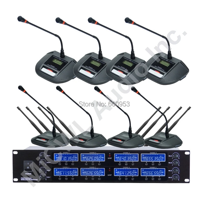 

MiCWL Wireless Desk Conference Handheld Headset Lavalier Tie Clip Microphone Mics System UHF 8 Channels Multichannel Karaoke Mic